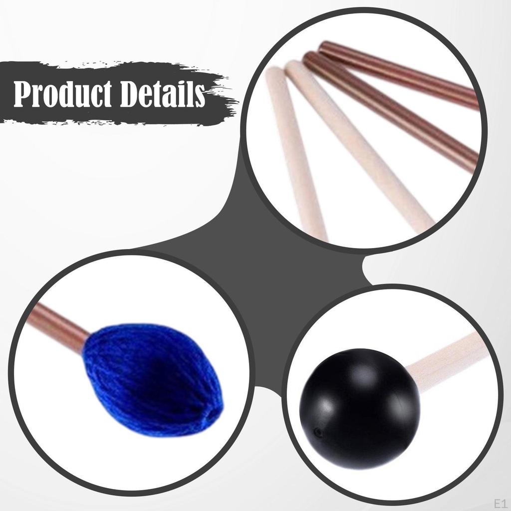 4Pcs Marimba Mallets Drumsticks Tools with Storage Bag Wood Handle Drum Glockenspiel