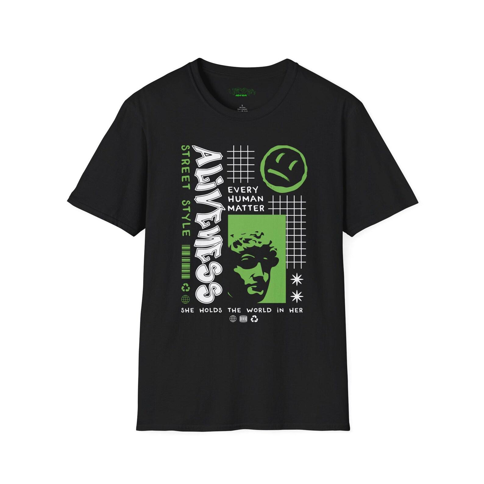 Aliveness Graffiti Face T-Shirt | Street Style, Neon Green Graphic S