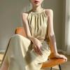 2024 Summer Women's French Retro Acetate Satin Halter Neck Sleeveless Dress