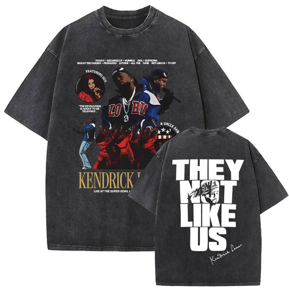 Limitované Rapper Kendrick Lamar They Not Like Us 2025 Vybledlé Vintage Tričko Pánské Dámské Hip Hop Oversized Street Kulatý Výstřih Trička