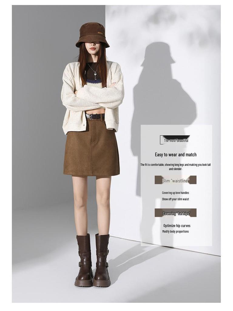 Chic Spicy Girl A-line Mini Skirt: Sexy, Versatile, Anti-exposure, Slimming Autumn/Winter Fashion.