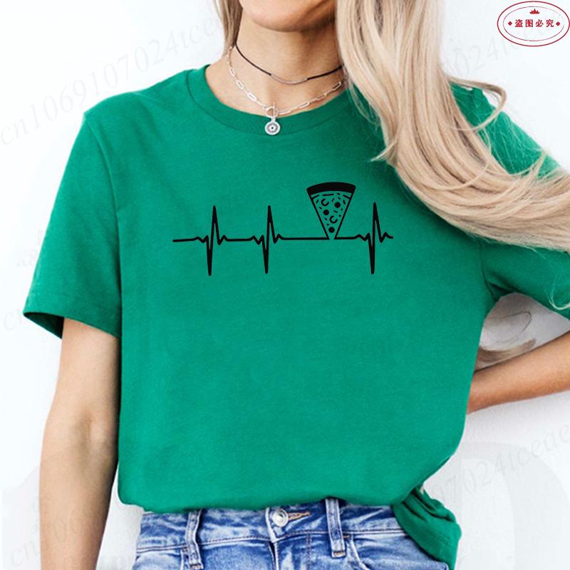 Women's Pizza Lover T-Shirt, 'Pizza Is Life' Retro Block Text Print Tee, Harajuku Short Sleeve O Neck Tops Aesthetic Clothing