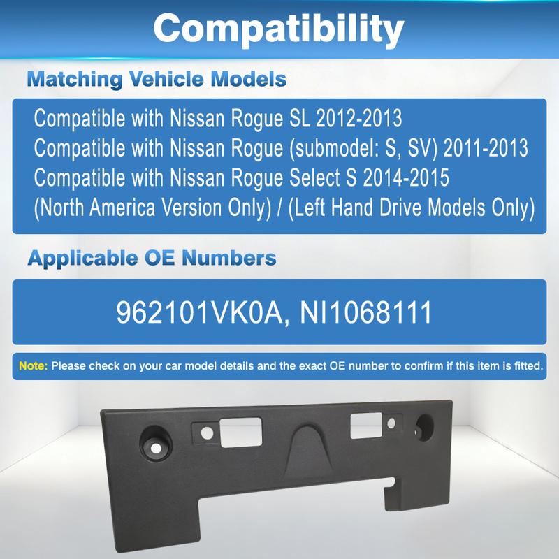 Car Front Bumper License Plate Mounting Bracket For Nissan Rogue SL S SV Select 2011 2012 2013 2014 2015 962101VK0A NI1068111