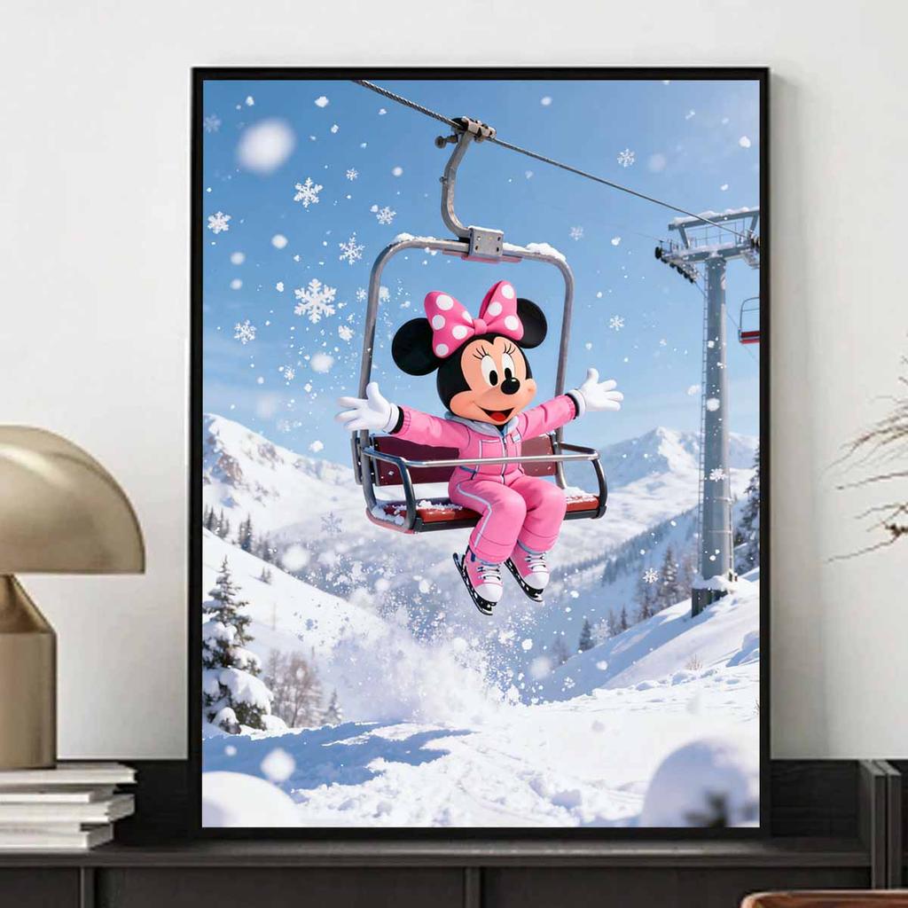 Disney Diamond Painting Kit DIY Round Home Wall Decor Adult Handmade Gift Minnie Winter Skiing Fun Snowflakes Sparkling Art (129 characters)