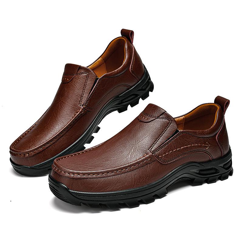 Men's Large Size Leather Loafers - Outdoor, Casual, Slip-On, Spring Low-Top Dad Shoes