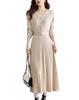 Collecala Knit Long Korean Party Birthday Beige Women's Autumn/Winter Dress, Sleeves, Style, Elegant, Dress, After-Party Dress, Dress,