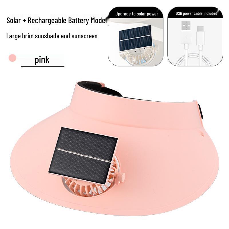 Rechargeable Solar Fan Sun Hat - UV Protection, Large Brim