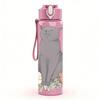 1 Stück Graue Katze Rose Blume Floral Brustkorb 750ml Farbe Kunststoff Wasserflasche Auslaufsicher Klappdeckel mit Strohhalm Für Sport Büro Zuhause
