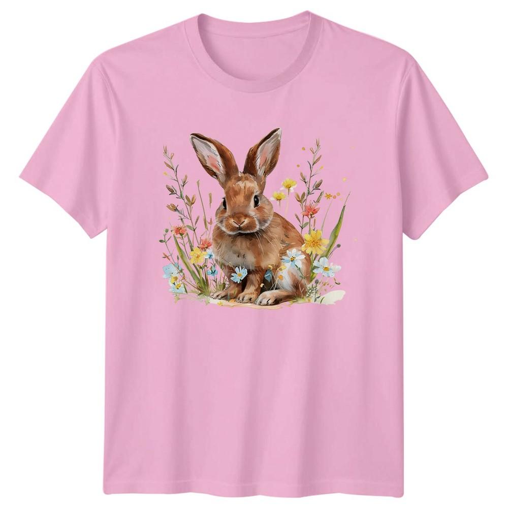 Watercolor Bunny Rabbit Wildflowers Floral TShirt Spring Gift For Him And Her