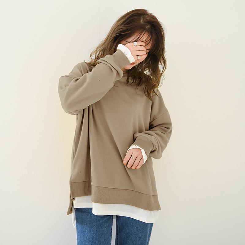 Dámské 2021 Jaro/Podzim Froté Dvoudílný Styl Středně Dlouhé Volné Ležérní Trendy Mikiny Pulovry, K dispozici Plus Size.