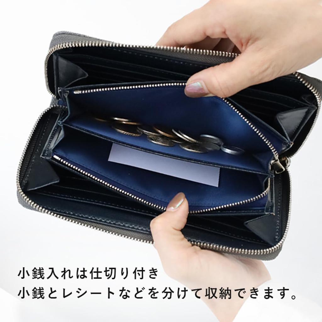 Carteira longa de couro de elefante feita no Japão com zíper redondo, grande capacidade, fina, cinza [Zoo] ZLW-101 masculina