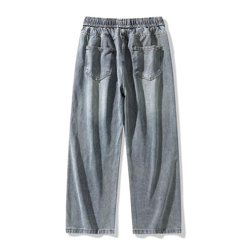 2026 Spring Autumn Men Loose Denim Pants Men Jeans Elastic Waist Casual Wide Leg Pants High Street Boys Loose Trousers