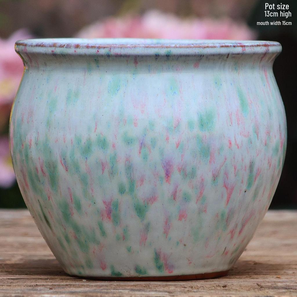 Handmade Large Coarse Pottery Succulent Flower Pot – Round Purple Sand Ceramic Planter