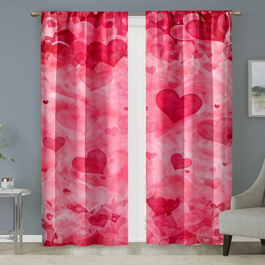 2pcs Blush Heart Pattern Curtains   Perfect for Valentine's Day Window Decor   Romantic Home Bedroom Living Room Decor