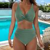 2 Stuks/Set Dames Split Bikini Diepe V-Hals Voorkant Twist Ontwerp Beha Hoge Taille Slipjes Set Sneldrogend Elastische Stof Vakantie Zwempak