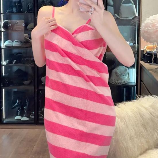 Women Wrap Skirt Bath Towel Striped Print Backless Beachwear Wrap Pool Gym Beach Spa Wrap Towel Swimwear Cover-up