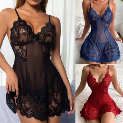 Damen Nachtwäsche Set Spitze Ärmellos Pyjama Kleid Body Dessous Nachtkleider Set