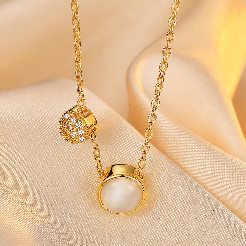 Full Diamond Round Ball Opal Necklace Women's Light Luxury High-end Temperament Simple and Versatile Niche Fashion Collarbone Chain