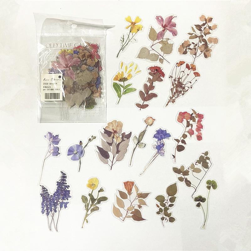 40pcs/bag Vintage Ginkgo Leaves Flowers PET Sticker Package DIY Diary Decoration Sticker Album Scrapbooking
