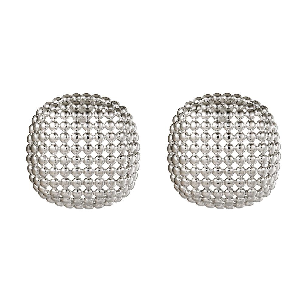 

Geometric Round Bead Field Grid Stud Earrings Fashionable Cold Wind Simple Stud Earrings серебряный