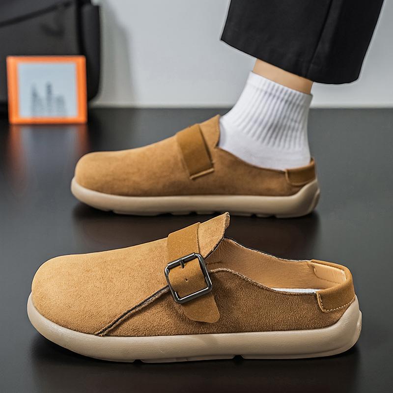 Plateau-Mules für Herren Geschlossene Zehenpartie Zum Hineinschlüpfen Flache Sneaker Breite Zehenpartie Offener Rücken Freizeitschuhe Loafer Hausschuhe Rutschfest Faulenzer-Treiber