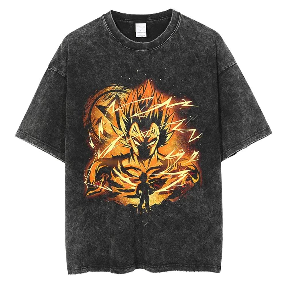 Harajuku Vintage TShirt Japanese Anime Dragon Ball Graphic Oversize T Shirt Washed Tshirt Men Summer Cotton Tops Tees