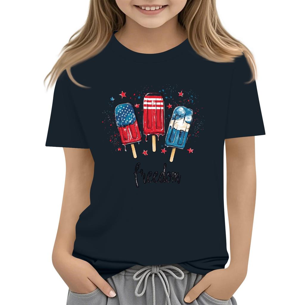 Dziecięca Okrągły Dekolt Koszulka z Krótkim Rękawem na Dzień Niepodległości Casual Top