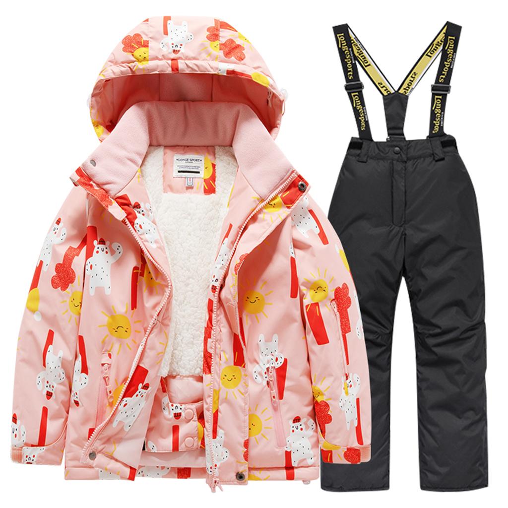 Children's Fashion Skiwear Set Boys' And Girls' Thickened Waterproof Warm Ski Suit Jacket And Trousers Outfit Set