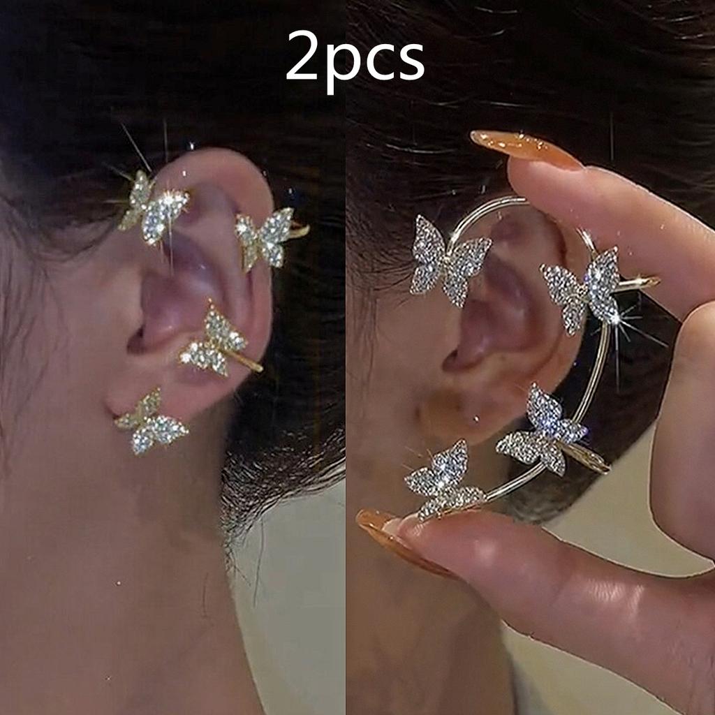 Kpop Shiny Zircon Butterfly Earcuff For Women Without Piercing Earrings 2026 Fashion Ear Clip Earrings Bride Wedding Jewelry