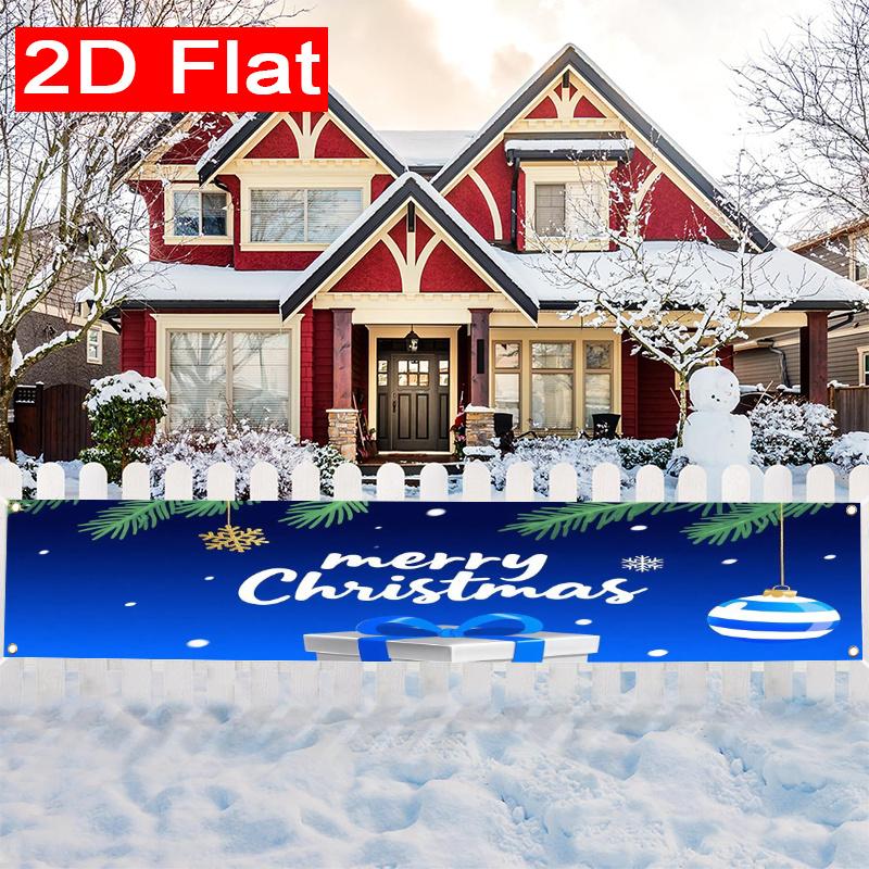 Blue & Silver Christmas Yard Sign, Merry Christmas Design, Polyester Outdoor Garden New Year Party Decoration