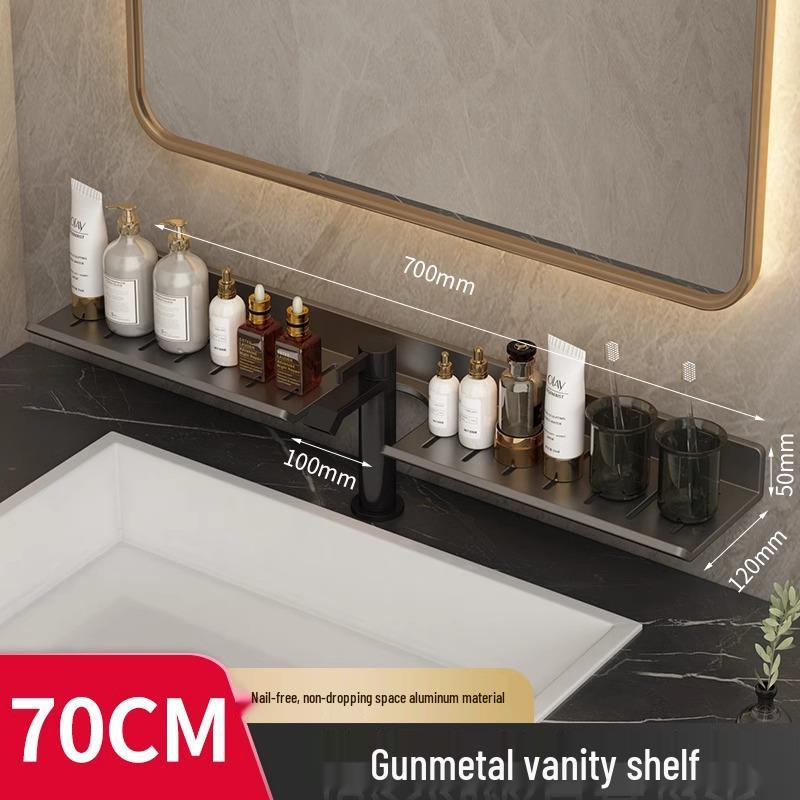 No-Drill Wall-Mounted Bathroom Shelf for Mirror, Faucet, and Vanity
