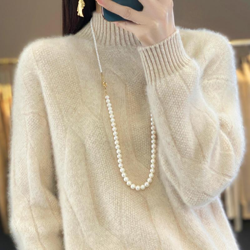 Damen Pullover Herbst/Winter Hochwertiger weicher Pullover aus Merinowolle mit halbem Stehkragen und dickem Kaschmirpullover-Oberteil
