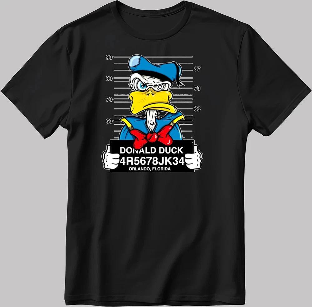 Donald Duck Mugshot Black TShirt Size S4XL S