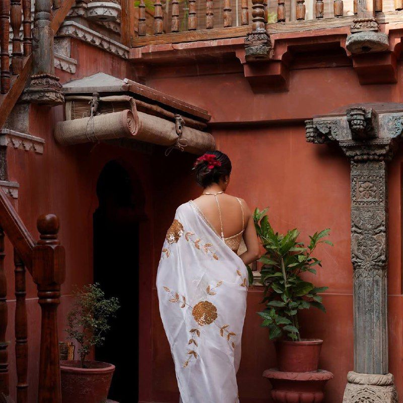 Premium  Georgette Fabrics with 3 Mm Sequence Embroidered Work and Golden Zari Thread Work