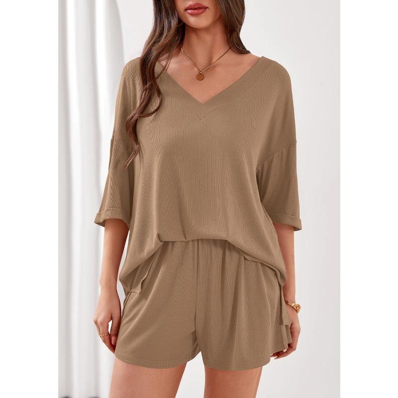 2026 Xun New Women's Two-piece Loose V-neck Half-sleeved Top Shorts Casual Suit