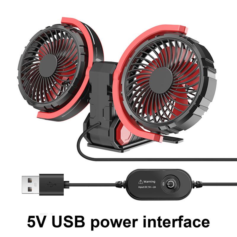 5V/12V/24V Car Fan Multi-Angle Rotatable Dual Head 3-Speed Dashboard Summer Cooling Fan Accessories