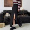 Europe, America, black skirt women's spring and summer, high waist split fork straight hip wrap a word suit dress
