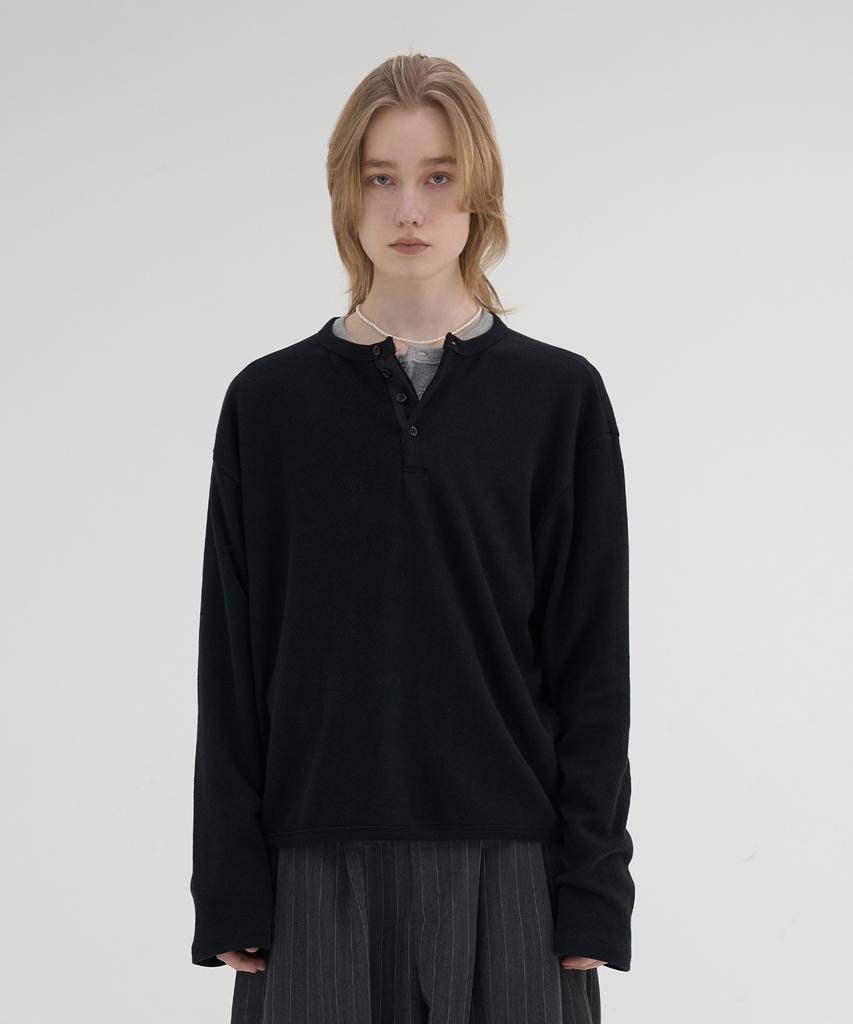 KNOUUN Pique Henley T-Shirts (Black)