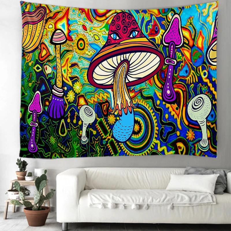 Art Deco Tapestry Witchcraft Living Room Decor Bedroom Indian Psychedelic Mushroom Mandala Wall