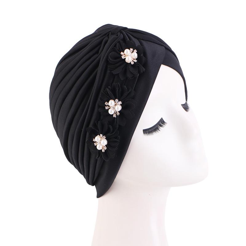 Ladies' shiny floral headscarf headband folded Indian hats solid color worship ethnic hat