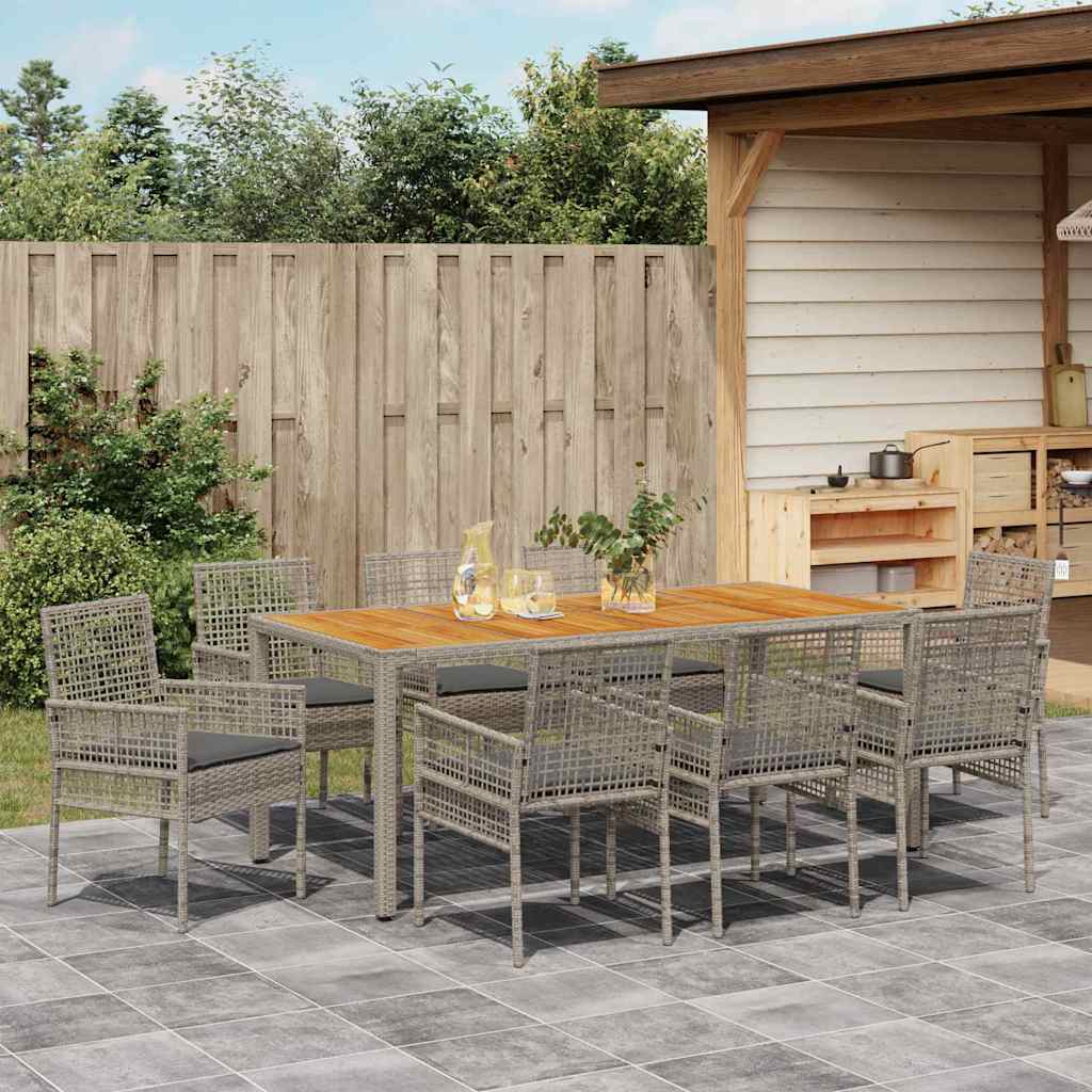 Garden Dining Set 9 pcs Grey Poly Rattan