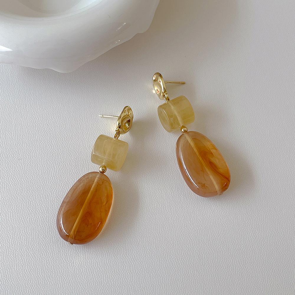 Chinese Style Irregular Resin Textured Earrings for Women Geometric Long Tassel Drop Earrings Charm Jewelry Gifts Wholesale