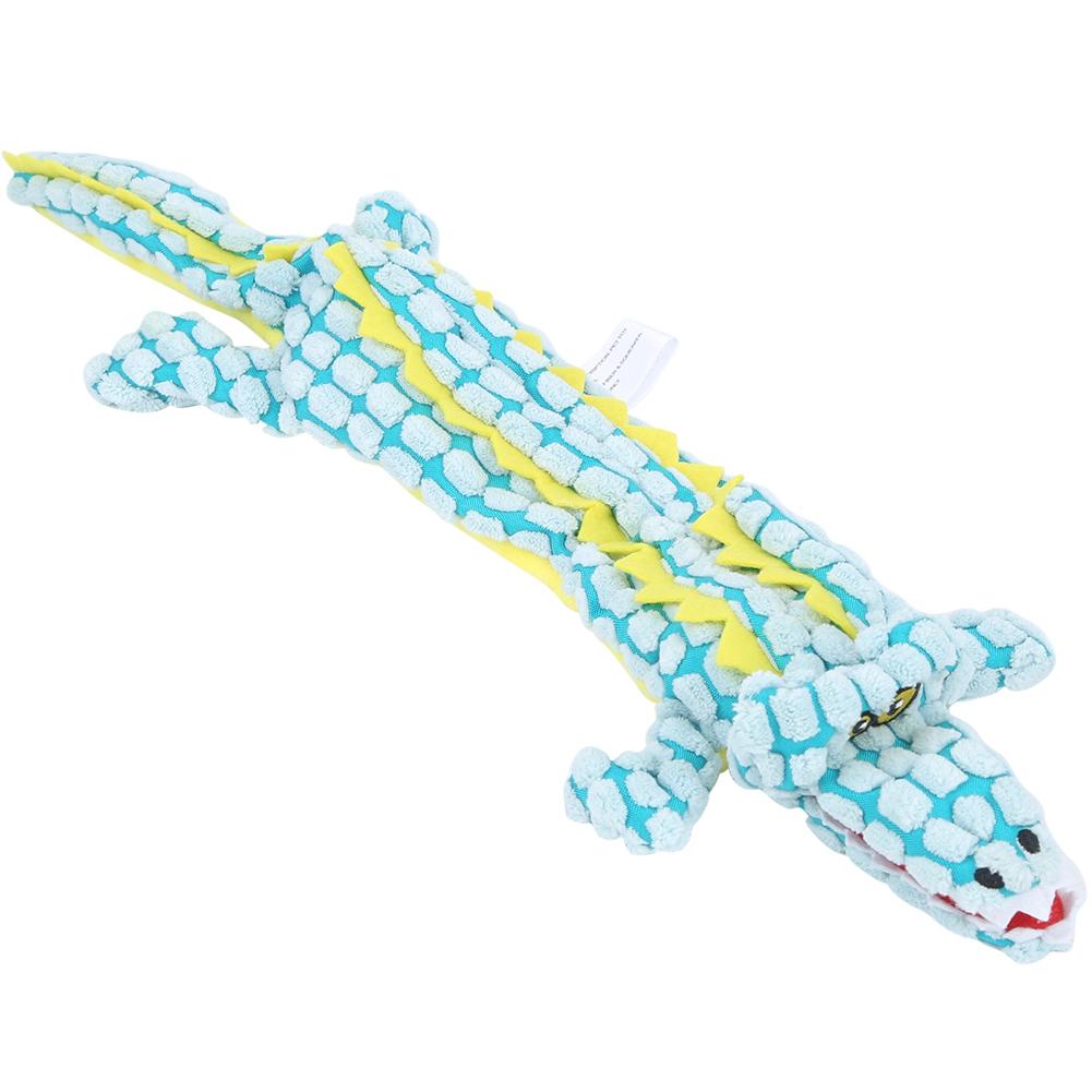 

Soft Plush Pet Crocodilian Shape Sounding Teeth Cleaning Protection Chewing Biting Interactive синий