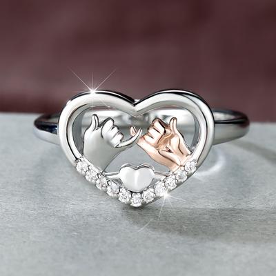 Silver Color Hand Heart Ring for Women Meaningful Wife Jewelry Luxury Birthday Party Gift
