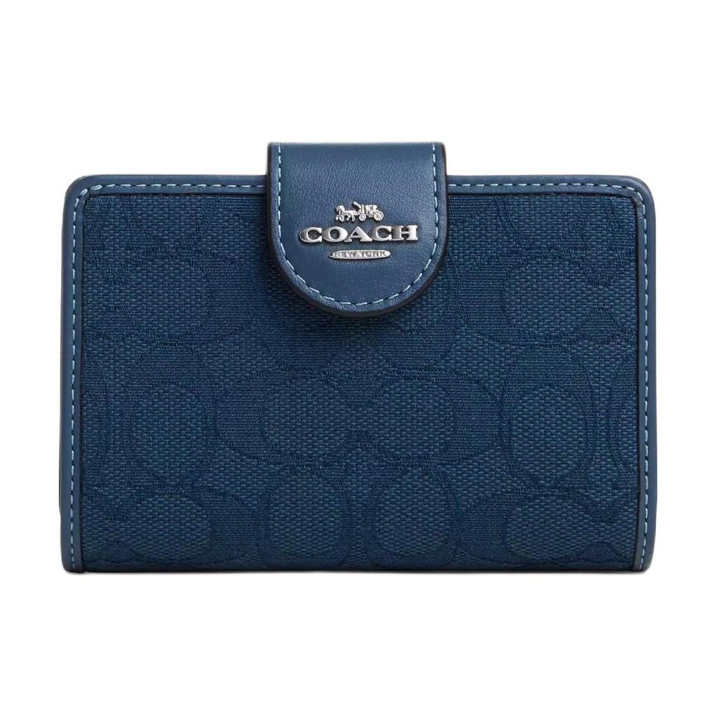 New COACH Corner Zip Calfskin Wallet Medium Women's Marine Blue CU402-SVPM1