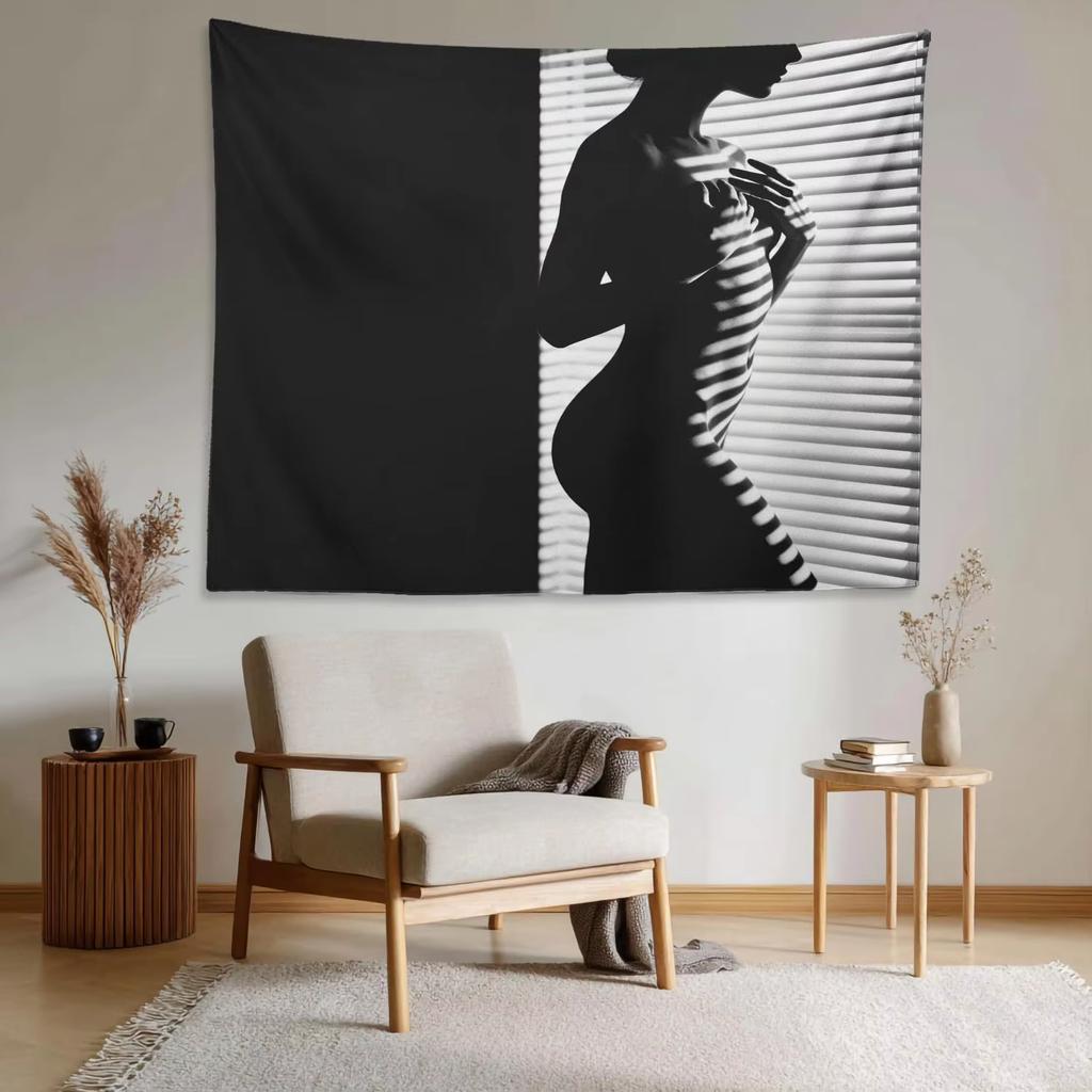 Large Black White Silhouette Tapestry, Female Body Shadow Art Print For Bedroom Living Room Modern Home Decor Gift
