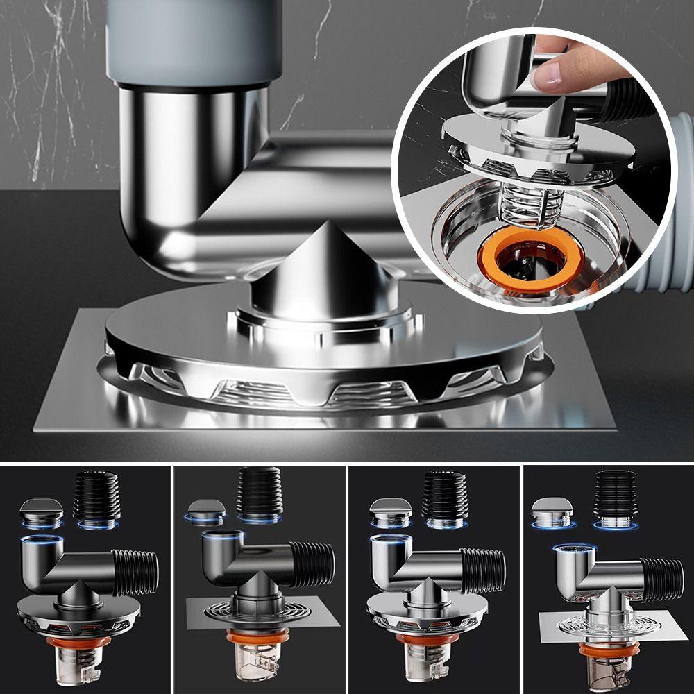 Black Silver Floor Drain Cover Snap Joint Double Purpose Multifunctional Tee Connector Anti-Overflow Insect Prevention