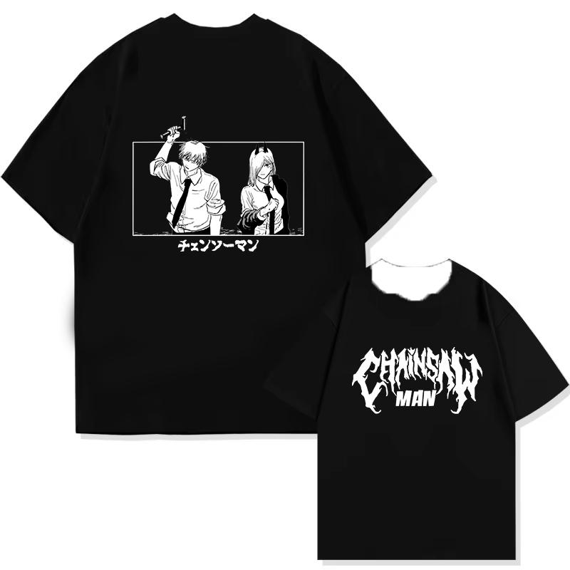 Anime Chainsaw Man T-Shirt Denji Power Manga Graphic Tee Men Summer Short Casual Japanese Cartoon Streetwear T-shirt Comfortable