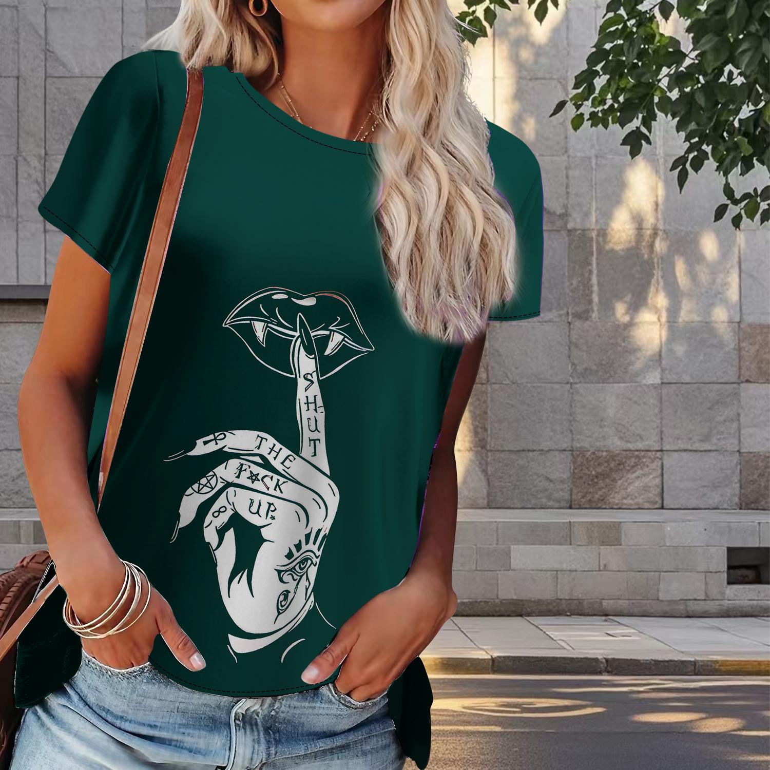 

Женская летняя футболка с принтом губ в стиле ретро, футболки с коротким рукавом, повседневные топы с принтом 8XL зелёный