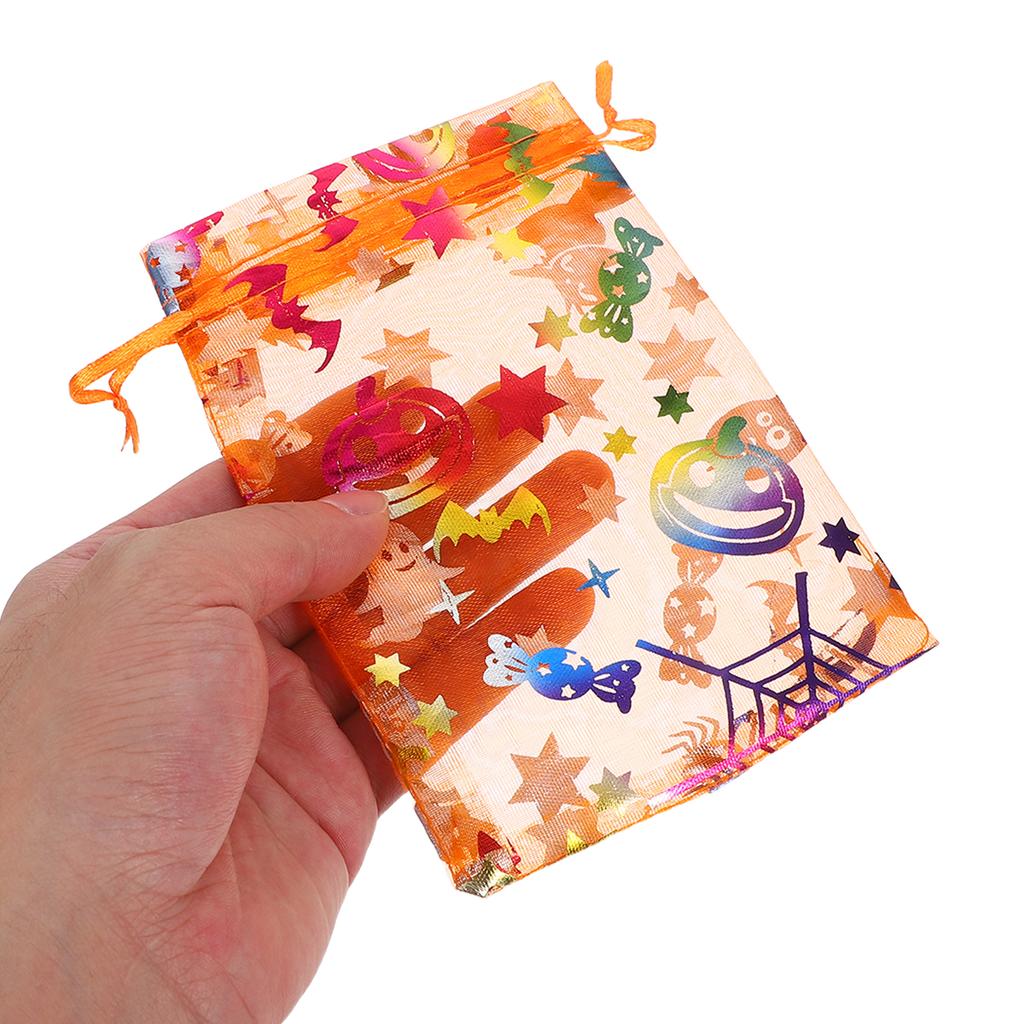 60pcs Halloween Present Spider Pumpkin Mesh Drawstring Organza Candy Pouches Party Favor For Treats Snacks Transparent Mesh